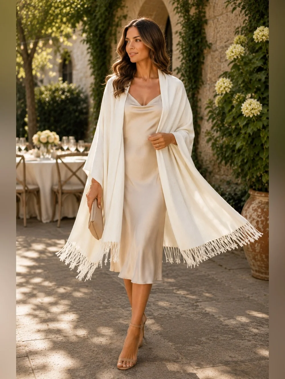Pashmina Cashmere Silk Ivory Wrap Scarf Fringe Shawl Soft Luxury
